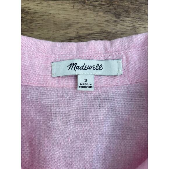 Madewell Women's Linen Blend Short Sleeve Tie Front Button Up Shirt Size Small - Picture 6 of 9